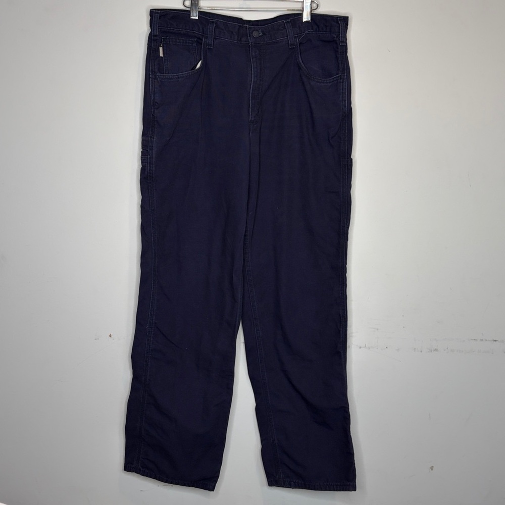 Carhartt Flame Resistant Blue Midweight Canvas Loose Fit Pants: Size 36 x 32